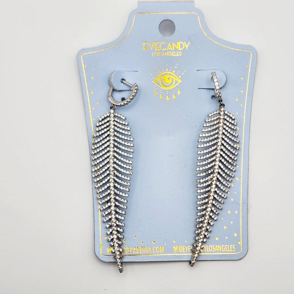 Eye Candy LA Leaf/Fern Rhinestone Dangle Earrings